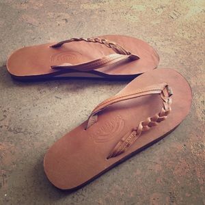 Rainbow flirty braid flip flops